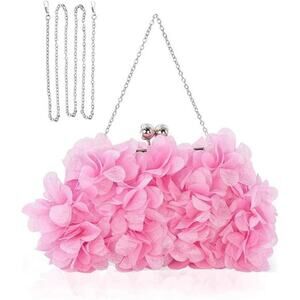 Elegant Pink Evening Purse – Small Floral Clutch Bag with Detachable Chain Strap
